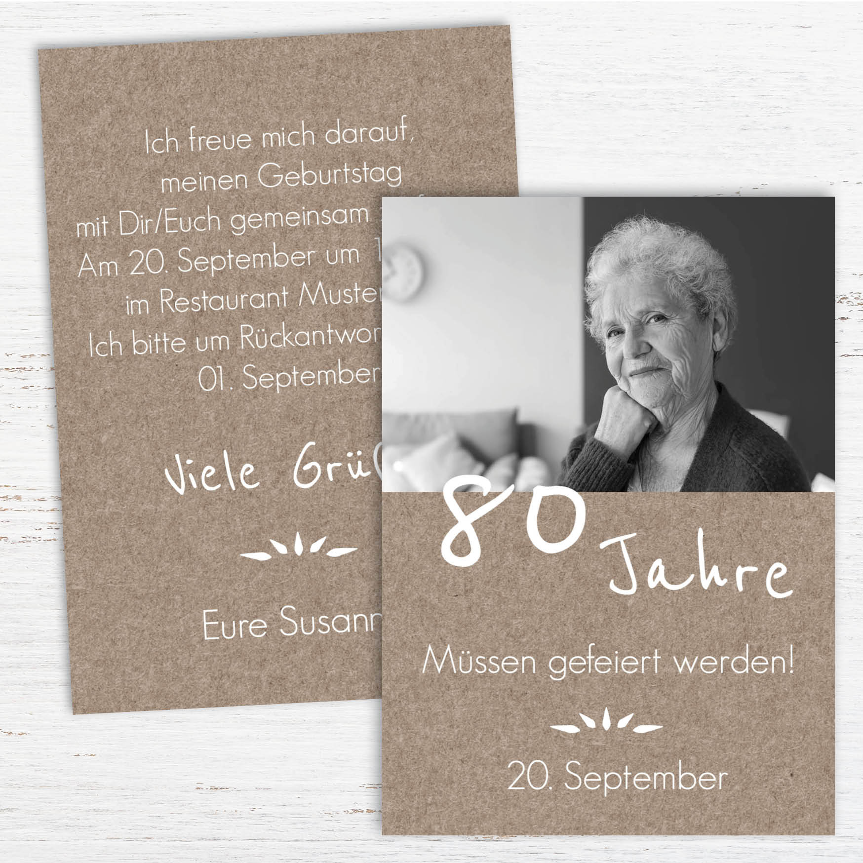 Rustikale Einladung zum 80. Geburtstag mit Foto